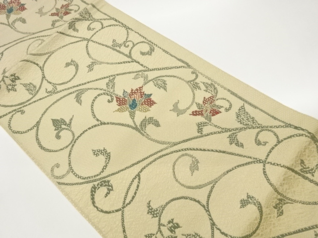 JAPANESE NAGOYA OBI / CHIKUZEN HAKATA / WOVEN FLOWER ARABESQUE